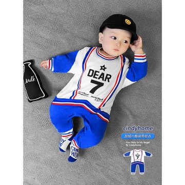 萌娃穿搭嬰幼兒春秋新生兒長袖秋季網紅時尚哈衣連體衣爬爬服