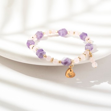 水晶手鍊【稜角-藕荷】紫水晶＋粉水晶手鍊