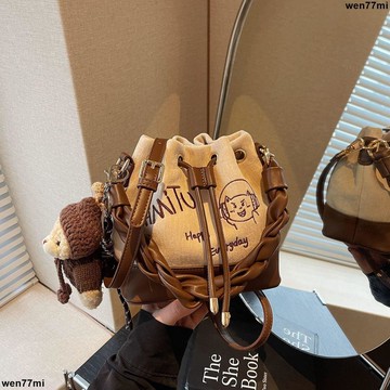 超實惠冬 斜挎包 單肩包 側背包 女包新款潮流簡約拼接設計麻花手提通勤單肩斜挎水桶包