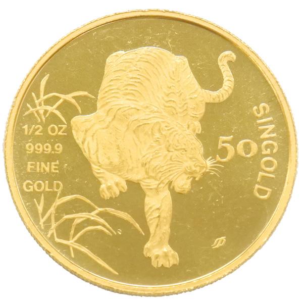 中古AB/使用感小 干支寅金貨 純金 コイン 1/2oz 1/2オンス 1986