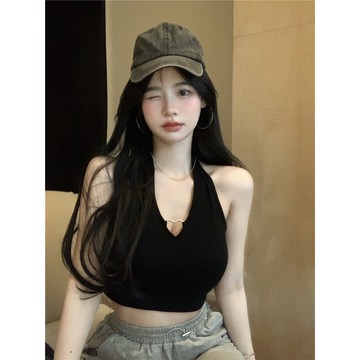 💕甜心大尺碼💕L-4XL 大尺碼微胖辣妹性感吊帶大碼女裝夏季新款純欲愛心別致掛脖外穿內搭上衣