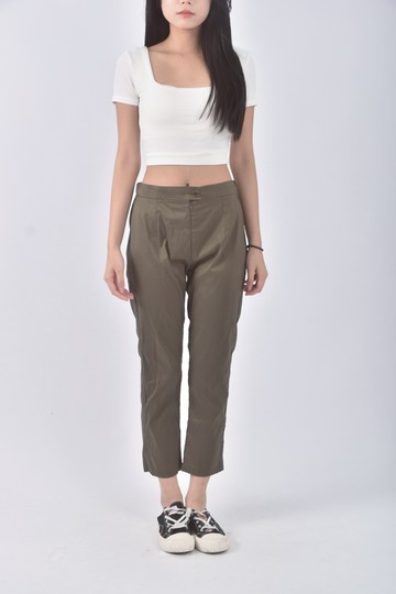 (M) cotelac高腰修身綠色長褲