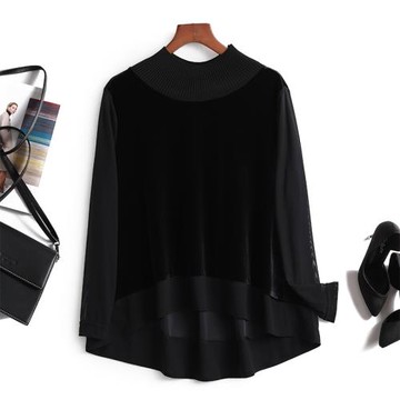 好貨忒別愛！百搭&有氣質！優雅半高領寬松a字黑色絲絨小衫上衣女