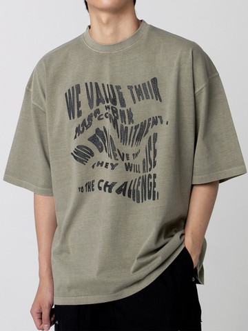 Wave Lettering Pigment T-Shirt - Khaki