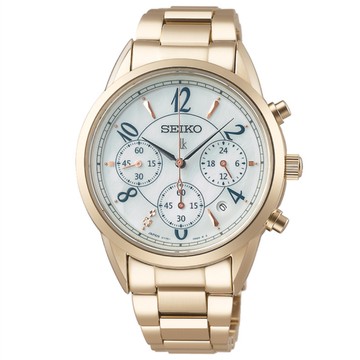 SEIKO 精工 LUKAI系列 時尚金 珍珠母貝面 太陽能 計時腕錶 (SSC794J1/V175-0EX0U)