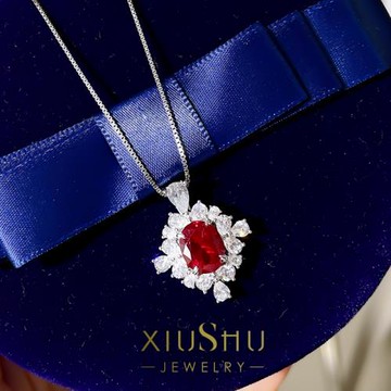 火彩無敵3克拉鴿血紅色項鏈925純銀鎖骨鏈彩寶款吊墜項墜精工版