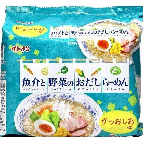 (イトメン　魚介と野菜のおだしらーめん　かつおしお味（即席袋めん5食入り) ×6個