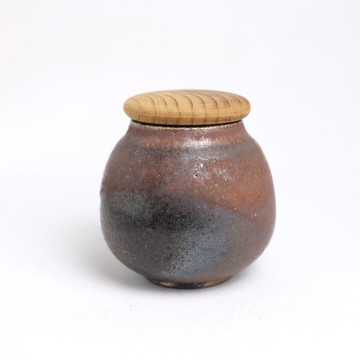 明芽窯 | 柴燒志野天目雙色茶罐 咖啡罐 陶罐 紅 含蓋子 H9