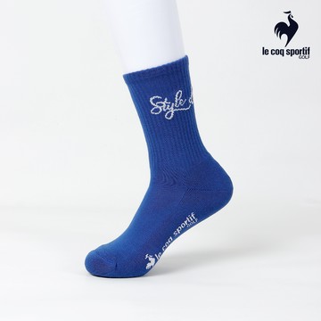 【LE COQ SPORTIF GOLF公雞高爾夫】女款藍色純色草寫字母彈性中筒襪 QLT0K031
