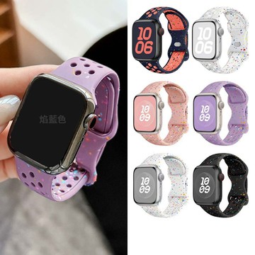 【山水之寶】Apple watch錶帶38/40/41/S10 42/S11 42mm 透氣洞洞星屑款 蝴蝶扣矽膠運動型錶帶