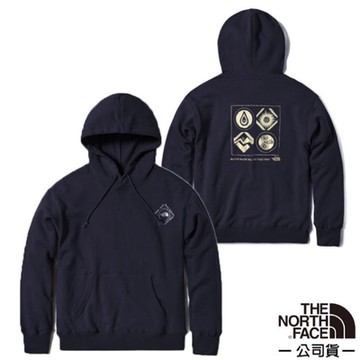 The North Face 男款 背部圖騰印花連帽大學T_深藍