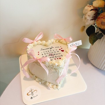 愛心燃燒緞帶蛋糕 客製化蛋糕 生日 少女風 節日 紀念日 燃燒蛋糕