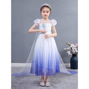 冰雪奇緣公主裙純棉艾莎女童發光連衣裙兒童小女孩生日白色長裙子