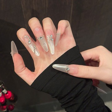 ✨細狗長尖款手工穿戴甲✨【原創實拍】高品質爆款純手工穿帶甲片 貓眼蝴蝶高級美甲貼片 貼鑽飾法式假指甲貼片 手作美甲片