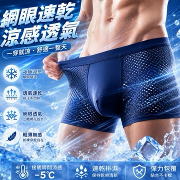 阿堯的店 XL-6XL 冰絲涼感透氣 吸濕 排汗 散熱 透氣 涼爽洞洞男內褲男四角褲男平口褲冰絲 38內褲 【NK01】