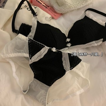 DUYI~夢詩 內衣女法式薄款無鋼圈聚攏顯胸小少女甜美蕾絲三角杯文胸罩套裝