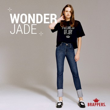 BRAPPERS 女款 玉石丹寧系列-wonder jade中腰彈性八分褲-深藍