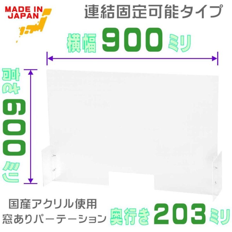 アクリル パーテーション パネル W900×H600 窓あり 透明 間仕切り