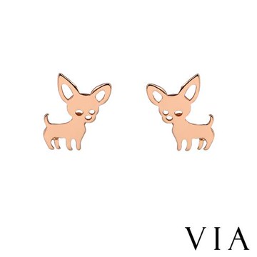 【VIA】動物系列 可愛梗犬造型白鋼耳釘 造型耳釘玫瑰金色