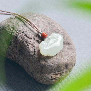 平安如意鎖祥云吊墜和田玉白玉石項鏈寶寶兒童白玉髓玉墜玉佩禮物