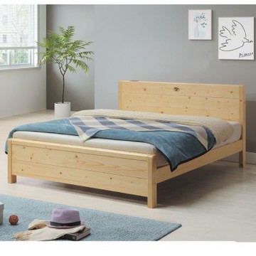 文創集 羅格米5尺雙人實木插座床台(床底板二段高度可調+不含床墊) -111x202x88cm免組