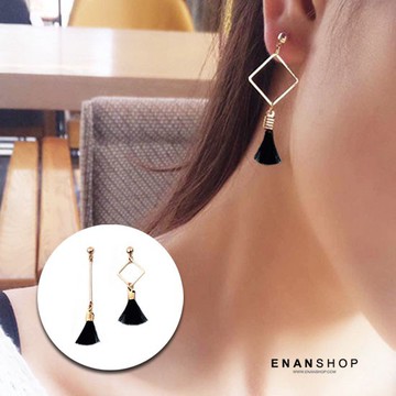 菱形流蘇不對稱耳環 韓國氣質 耳環 流蘇耳環 方形耳環 可改無耳洞 耳夾 惡南宅急店0431d