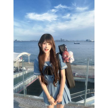 免運 台灣出貨 套裝女2025夏季新款jk製服水手服短袖襯衫上衣高腰半身裙兩件套限時下殺 012