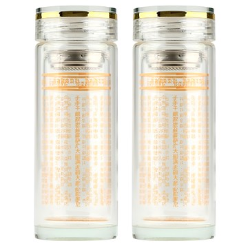 馥瑰馨盛 水晶玻璃杯 360ml 雙層玻璃保溫杯  2個  大悲咒三藏藥師 透明色