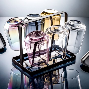 炫彩水晶杯彩色玻璃杯ins風透明杯子套裝家用客廳可加熱酒杯耐熱