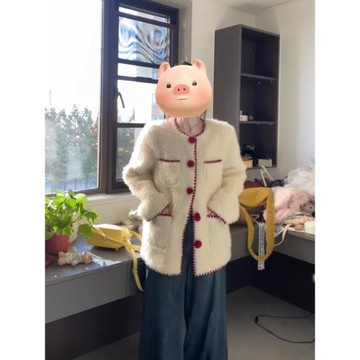圣誕新年穿搭小香風羊羔毛外套女冬季2025新款皮毛一體毛毛上衣潮