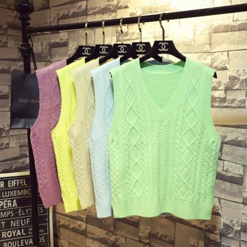 春秋季新款韓版V領針織衫女裝寬松外穿無袖背心馬甲百搭毛衣上衣