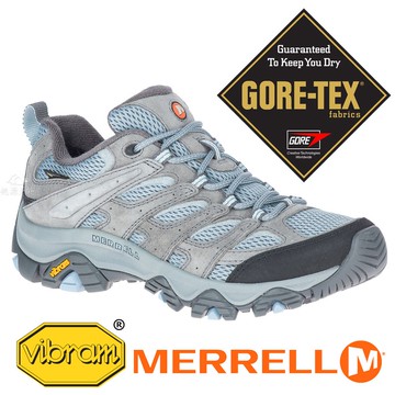 【MERRELL 美國】MOAB 3 女GORE-TEX多功能健行鞋『淺灰/霧藍』036324 露營.登山.戶外.機能鞋.多功能鞋.休閒鞋