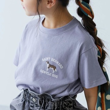 日本 devirock - 純棉定番短袖上衣-小狗LOGO-淺灰紫