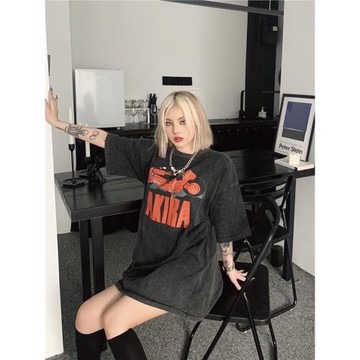 Akira vintage tee阿基拉復古做舊T恤高街寬松男女款休閑落肩短袖