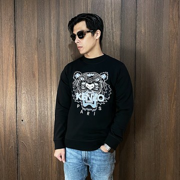 美國百分百【全新真品】KENZO 高田賢三 大學T 棉質 毛巾布 休閒 上衣 老虎 長袖T恤 黑色 CY35