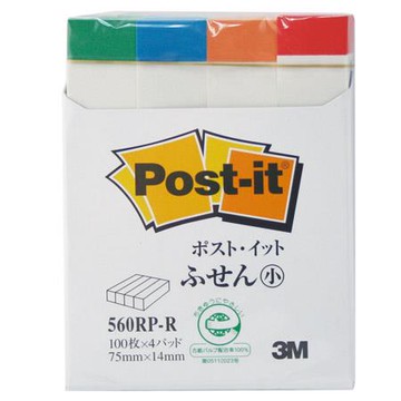 3M Post-it利貼可再貼標籤紙/560RP-R/75x14mm/100張x4色/包