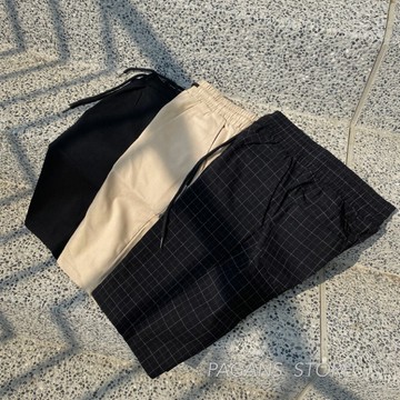 【PAGANS STORE】韓國 格紋 彈性 西裝褲 彈力 格子 素面 黑色 杏色 西裝 短褲
