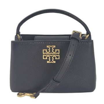 TORY BURCH - 雙T-LOGO素面皮革手提兩用包 (黑)