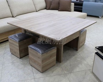 【歐風別館】丹佛淺梧桐色正方功能茶几含椅【基隆至台中免運費】