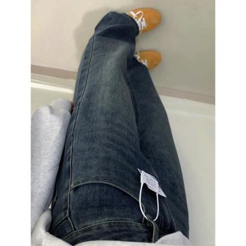 復古直筒褲女款小個子顯瘦垂感牛仔褲大碼胖mm加絨加厚闊腿褲秋冬