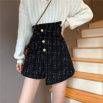 不規則高腰半身裙女秋冬小香風格子短裙氣質顯瘦A字裙褲 半身裙大尺碼 大尺碼裙子 a字裙大尺碼 大尺碼女裝 日系穿搭