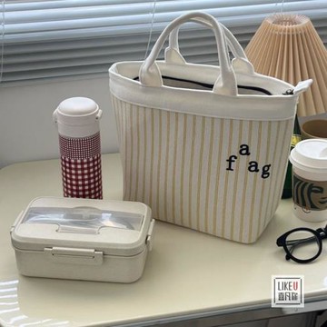 原創自制文藝ins加厚休閑手提學生便當餐盒包托特帆布化妝品包女