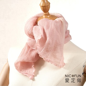 NicoFun 愛定做 魅力68 柳葉絲 櫻花粉 圍脖(四季可戴 真絲櫻花粉領巾 圍巾 圍脖 頸巾 桑蠶絲 皺褶絲巾)