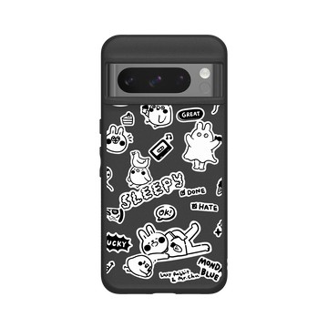 Pixel 8 Pro SolidSuit 黑 - 懶散兔與啾先生 Lazy Rabbit and Mr.Chu - 黑白塗鴉