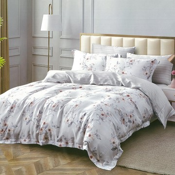 【多利寶寢具】INDIAN_100%純天絲雙人加大兩用被床包四件組-花澗意