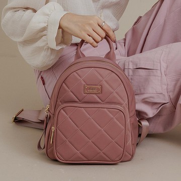 菱格輕量防潑水真皮拼接尼龍包/女後背包-(FPE7330)