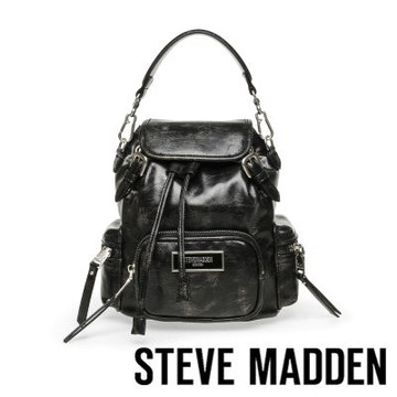 STEVE MADDEN-復古皮革抽繩小後背包BDRIFT-黑色
