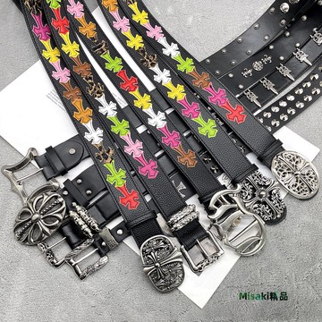 克羅心CH圣劍十字架皮帶男滾輪鏤空常青款藤蔓女士腰帶明星款打孔-Misaki精品