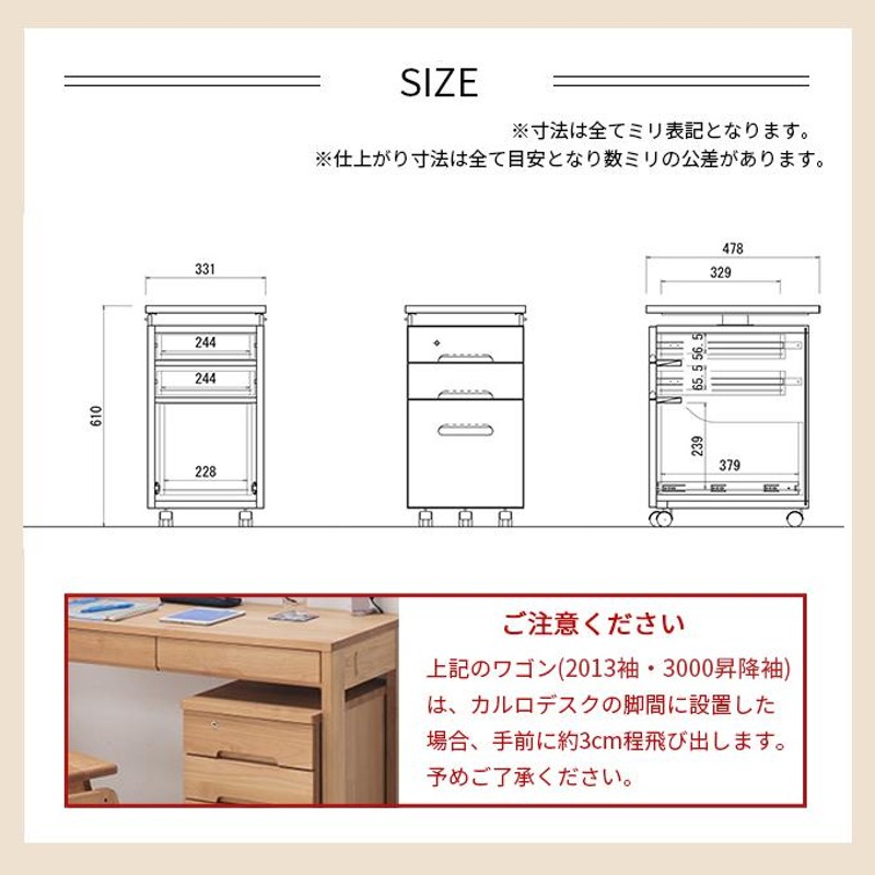 堀田木工 2024・3000 共通昇降袖 薄型 /勉強机/ワゴン/国産/学習机