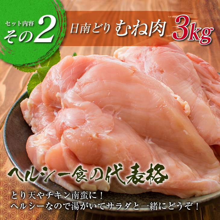 CC41-23 ≪数量限定≫日南鶏もも肉1kg＆むね肉3kg(合計4kg)戸村本店の焼肉のたれ付き　肉　鶏　鶏肉　国産